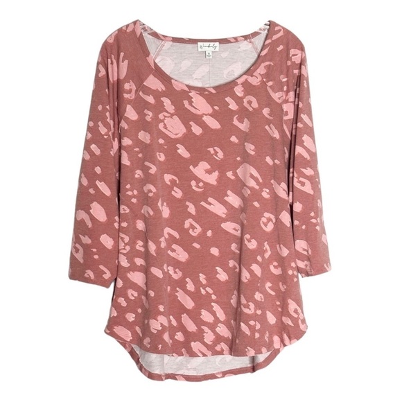 Wonderly Animal Print 1X Knit Long Sleeve Top NWT Pink Rose Lightweight - Picture 1 of 9